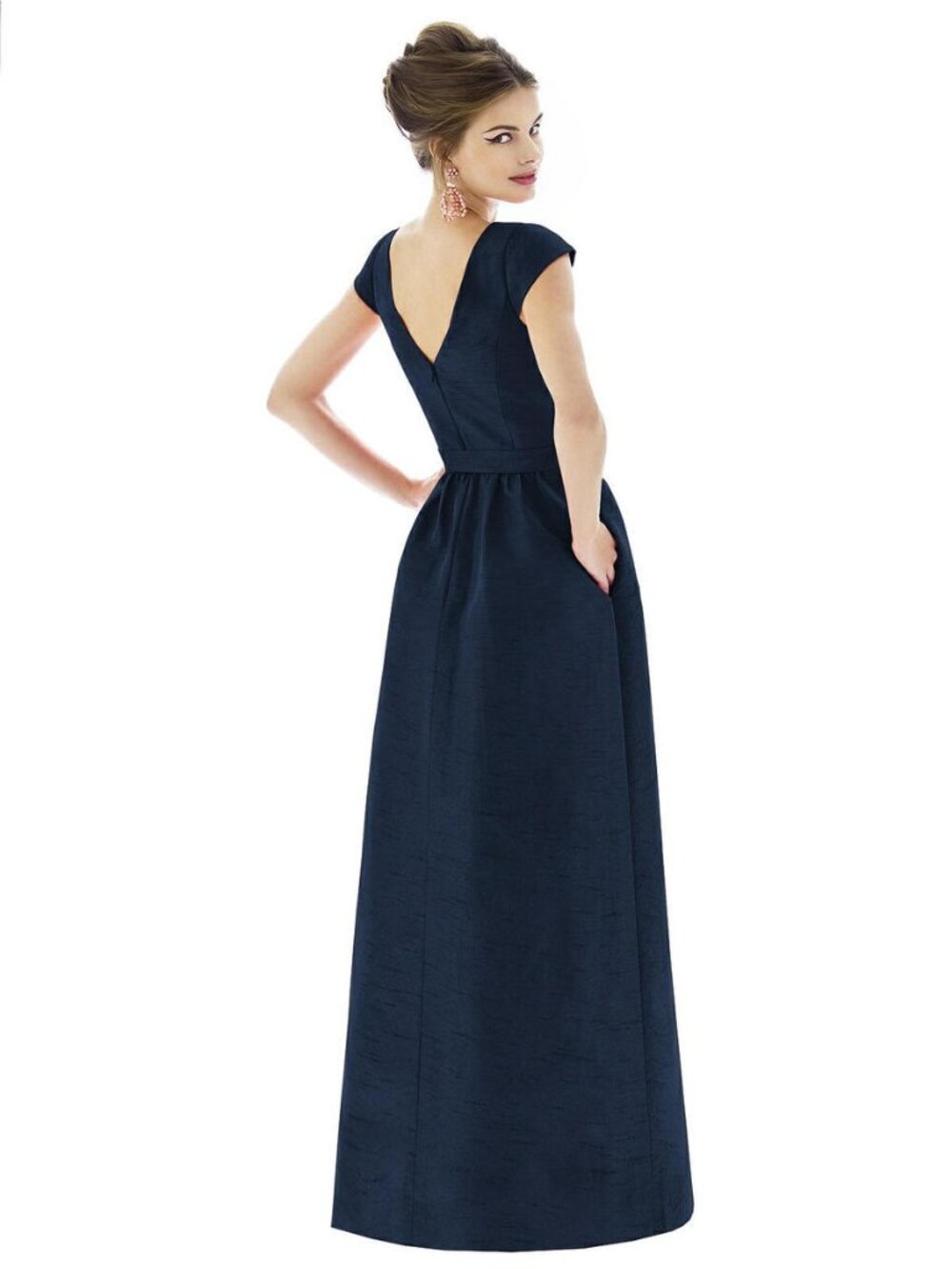 Alfred Sung 569....Cap Sleeve V-Back Maxi Dress with Pockets...Midnight...Sz 0 - Picture 2 of 3